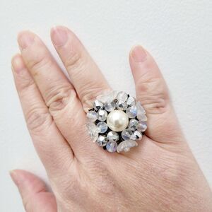 3/$20 Vintage White Pearl Flower Adjustable Ring